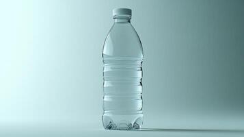 A transparent water bottle is illuminated, showcasing its purity and simplicity photo