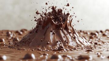 Rich chocolate flows dramatically as it erupts from a central mound photo