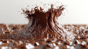Chocolate bursts into a splash, creating dynamic patterns on the surface below photo