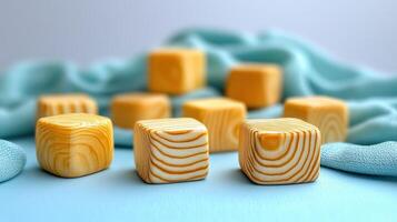 Charming wooden blocks in playful arrangement on a cozy backdrop photo