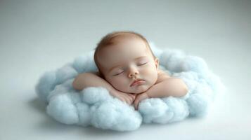 A peaceful baby sleeping on a cloud-like blanket of soft, fluffy fabric photo
