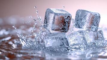 Ice cubes create splashes while sinking into a cool, refreshing beverage photo
