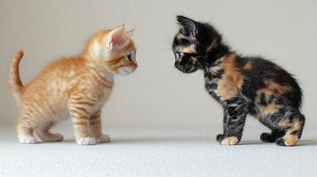 Two playful kittens explore each other in a warm and inviting environment photo