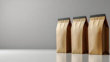 Three neatly stacked brown bags create a stylish, modern display photo