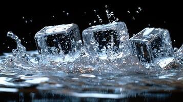 Ice cubes create a mesmerizing splash upon entering clear water photo