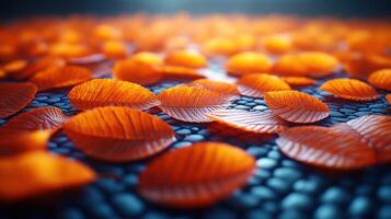 Bright orange leaves create a striking pattern on a textured surface photo