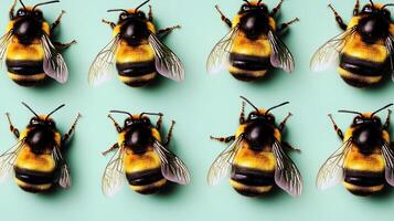 Honey bees adorned in bright colors resting on a serene pastel surface photo