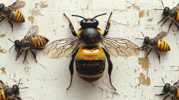 Bees buzz around their hive, working diligently to gather nectar and pollen photo