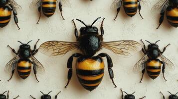 Bees gather intricately arranged against a soft, textured backdrop photo