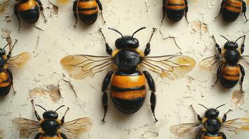 Bees cluster together against a weathered, textured surface, showcasing nature's beauty photo