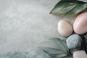 Minimalist Nordic design featuring smooth stone texture with pastel accents in calming light gray tones for creative text overlay photo