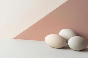 Nordic-inspired background with abstract egg shapes in soft neutral tones and ample space for minimalist text overlay photo