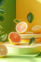 Fresh podium design featuring soft rounded shapes inspired by citrus fruits with a vibrant color palette for creative text overlay photo
