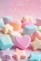 Whimsical unicorn-themed bath bombs create a magical atmosphere with pastel colors and playful shapes for a fun and delightful experience photo