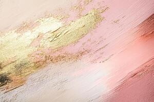 Soft pink, beige, and gold powder brush strokes create an abstract cosmetic background with ample space for text overlay in a modern artistic design photo