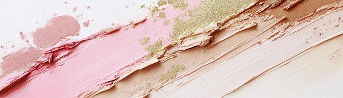Soft pink and beige cosmetic powder brush strokes create an abstract background ideal for modern beauty designs and elegant text presentations photo
