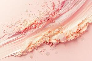 Artistic abstract background featuring blush and highlighter pigments in soft pink and peach tones with elegant design elements for modern aesthetics photo