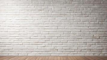 White brick wall with wooden floor and copy space for your text. photo