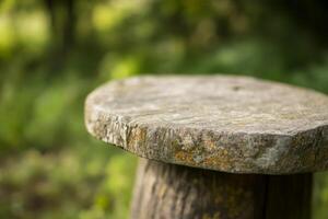 A stone stool sitting in the middle of a field photo