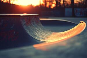 A skateboard ramp at sunset photo