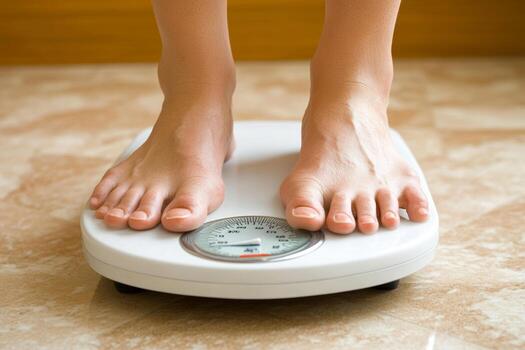 A person standing on a scale with their feet on it photo
