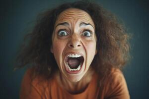 A woman with an open mouth and an angry expression photo