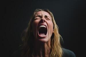 A woman screaming in anger photo