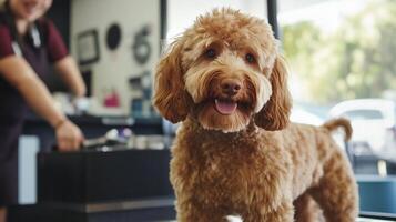 Labradoodle at the Groomer portrait photo