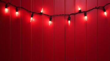 red christmas background with fairy lights horizontal photo