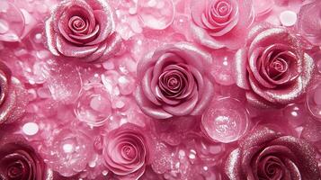 Pink glitter rose balloons background. photo