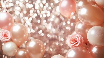 pink metallic glitter rose balloons background photo
