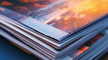 Printed brochures featuring saddle stitching macrophotography photo