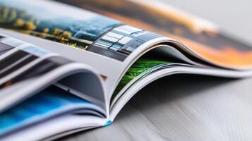 Printed brochures featuring saddle stitching media working photo