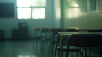 blurred view of an empty school classroom photo