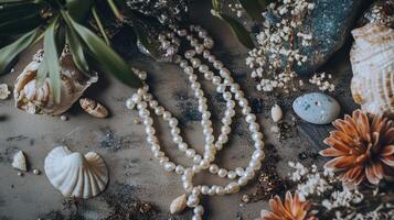 A string of freshwater shiny pearls photo