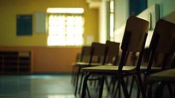 blurred view of an empty school classroom background photo