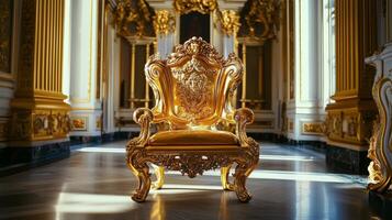 Ornate gold throne in a grand hall royalty photo