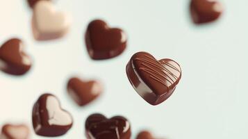 Floating chocolates in heart-shaped in february photo