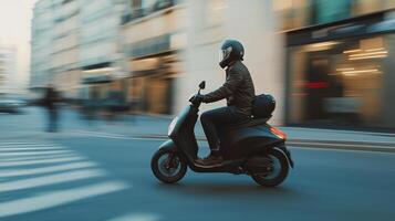 Delivery man on a scooter speeding business photo