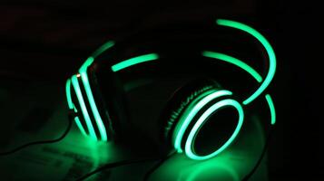 Neon Headphones Glowing in the Dark Nightlife photo