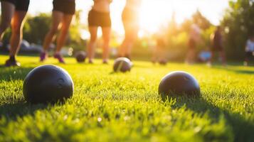 Kettlebells on Grass During Outdoor Fitness Bootcamp photo