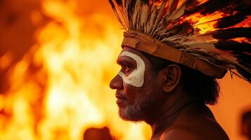Indigenous man wearing traditional headdress photo