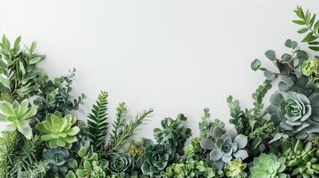 A vibrant arrangement of various green plants and succulents photo
