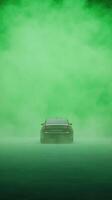 Car on Green Screen Background for Versatile Road Scenes in Photography and Film, Featuring Vivid Emerald Hue for Creative Inserts and Dynamic Compositions photo