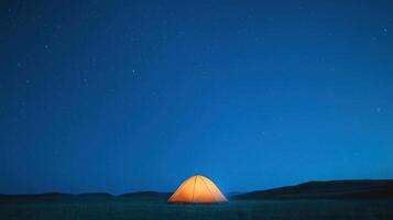 Time Lapse of Starry Night to Day with Tent Under a Sky Full of Stars in a Tranquil Desert Landscape photo