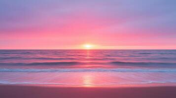 Stunning Beach Sunset With Vibrant Colors Over Calm Ocean Waves Reflecting Pink and Orange Sky in Serene Nature Scene for Travel and Inspirational Backdrop photo