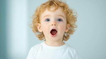 Child with Apraxia Receiving Assistance for Speech Therapy, Young Boy Learning to Speak with Help, Cute Toddler Expression in Educational Setting photo