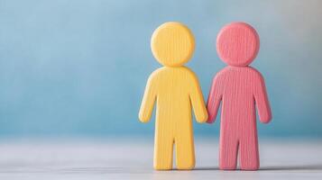 Autism Representation with Yellow and Pink Figures Holding Hands on Light Blue Background, Symbolizing Empathy, Connection, and Success in Professional Environments photo