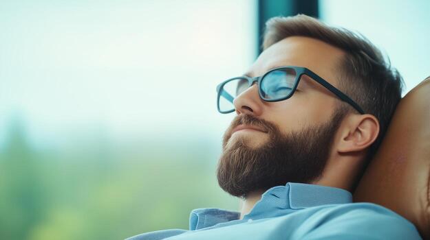 Businessman Relaxing in a Lounge After a Successful Day Reflecting Business Success and Relaxation Concepts photo