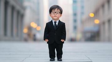 Professional Dwarfism Advocate in Urban Environment Highlighting Representation and Empowerment in Business Attire for Corporate Inclusion and Awareness Campaigns photo